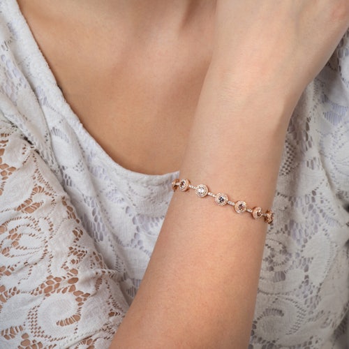 Bransoletka tenisowa SAVICKI: różowe złoto, morganity